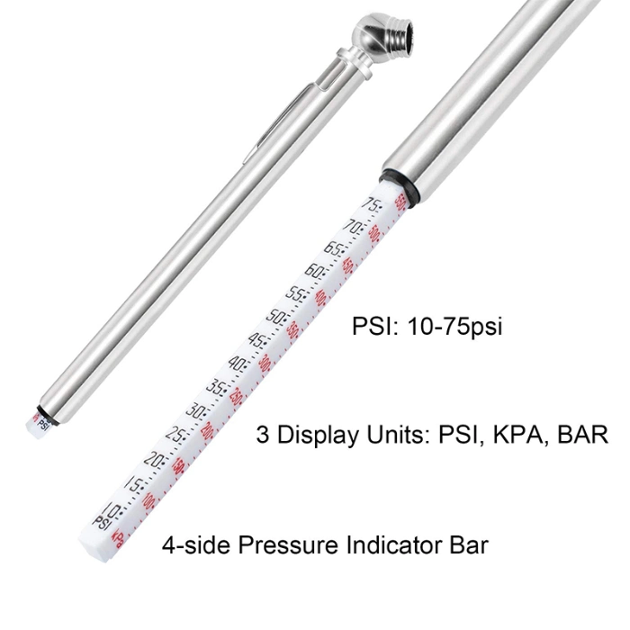 Stainless Steel Tube Plastic Head Pencil Tire Pressure Gauge