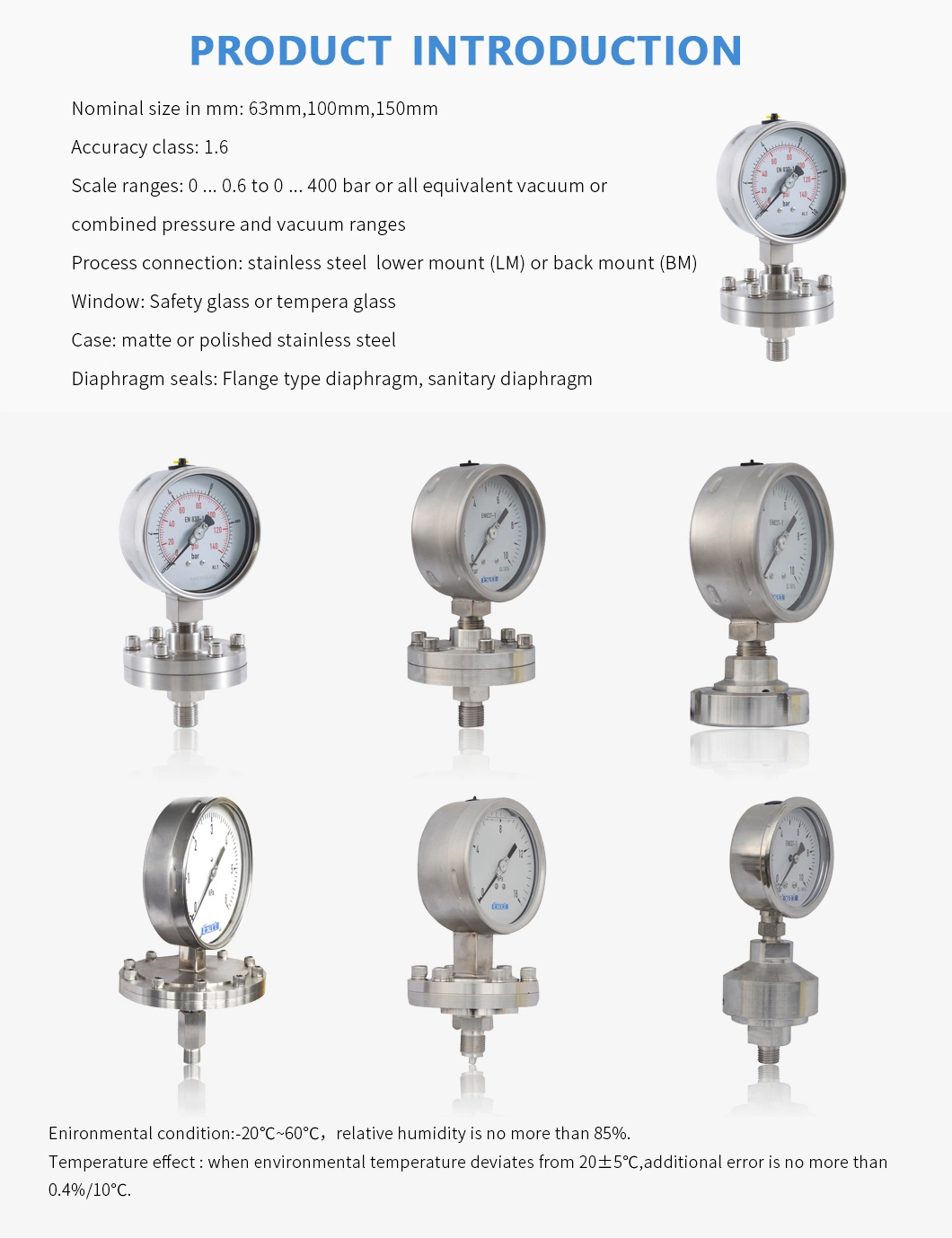 Highquality DIN Type Sanitary Diaphragmpressure Gauge-Diaphragm Manometer-Liquid Filled Pressure Gauge-Chemical Pressure Gauge